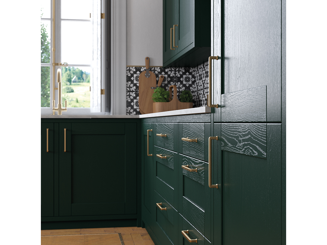 Cambridge kitchen fir green detail