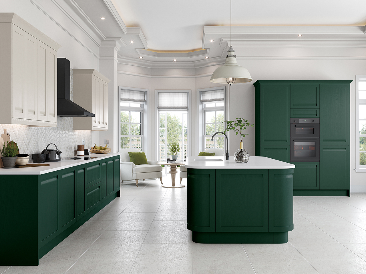 Grantham kitchen in chalkstone & fir green